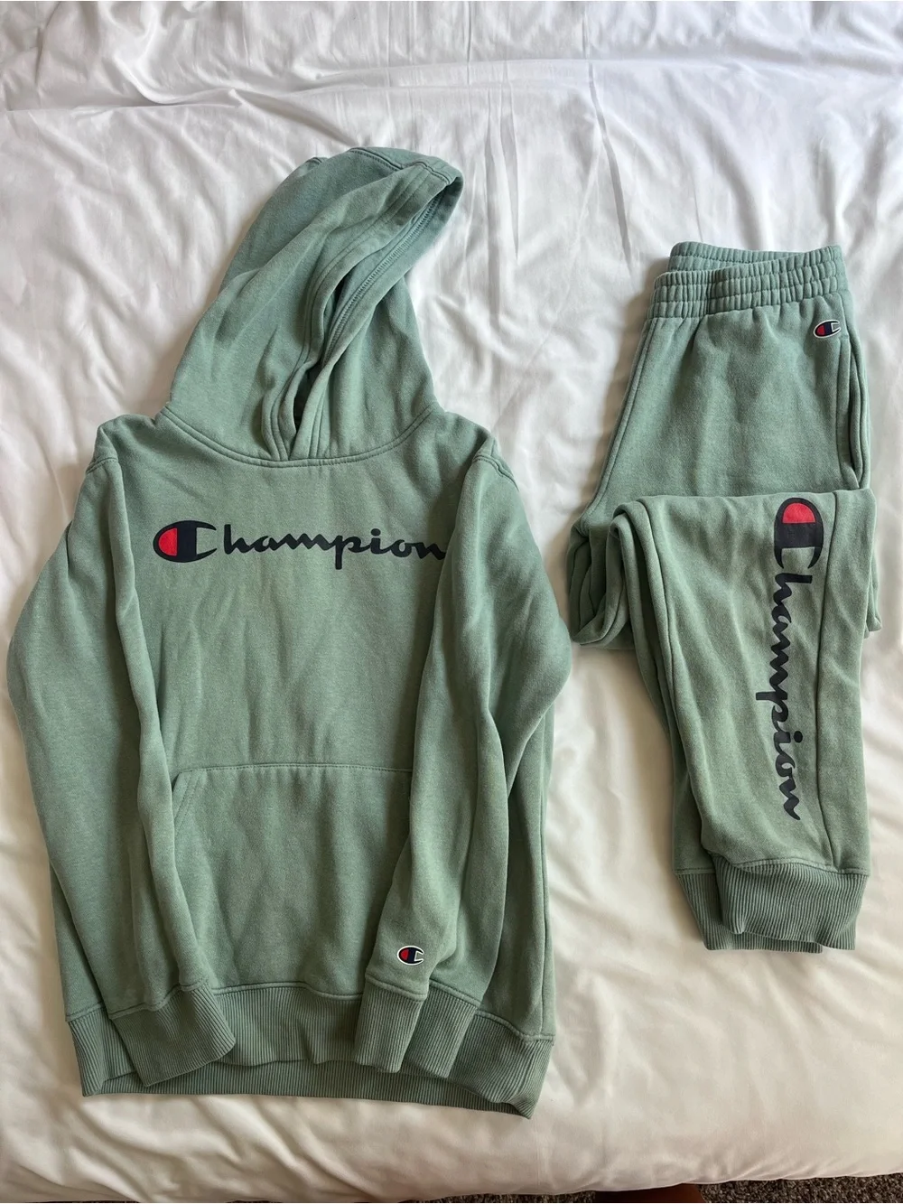 Champion Sage Green Hoodie & Jogger Set with Script Logo